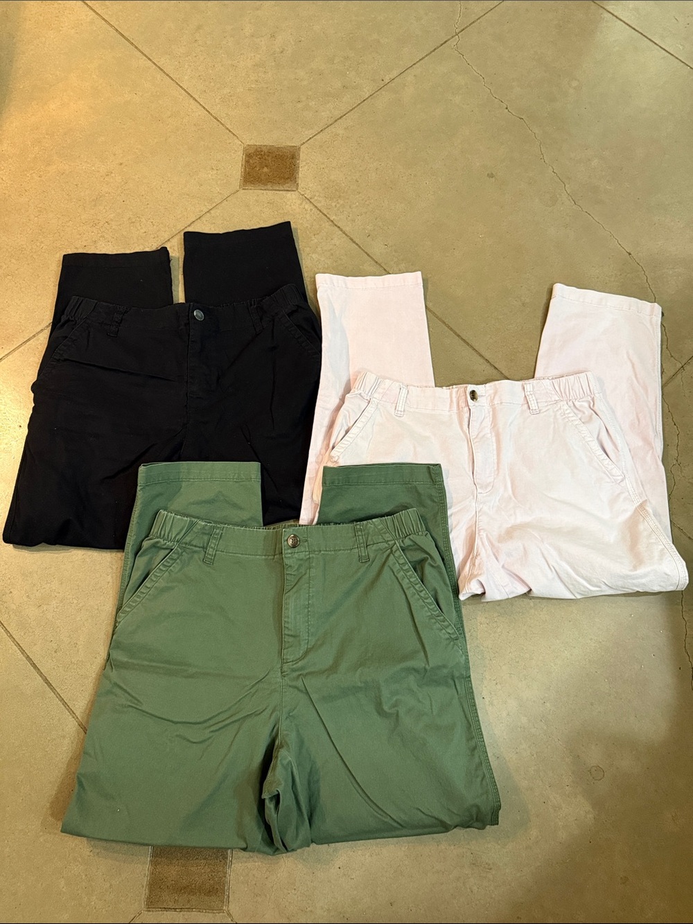 3-Pair Women's Pants Bundle - Black, Pink, Olive Green